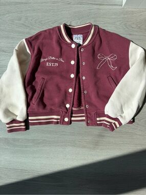 Zara Kids Burgundy & Cream Letterman Jacket